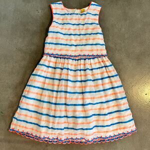 Boden Neon orange blue stripe cotton dress girls size 9 semi formal